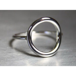 Unisex Geometric Open‎ Circle Karma Ring, White Gold Plated S925, Adjustable